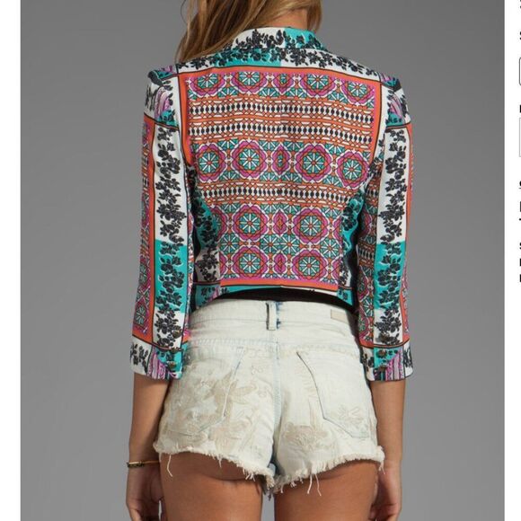 NWT Ladakh Scarf XS 2 Print Cropped Boho Office Blazer Colorful Jacket Sexy NEW - Picture 3 of 16